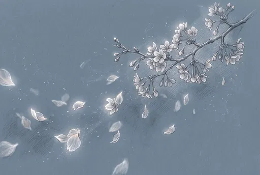 White Charcoal Cherry Blossom Branch Drawing