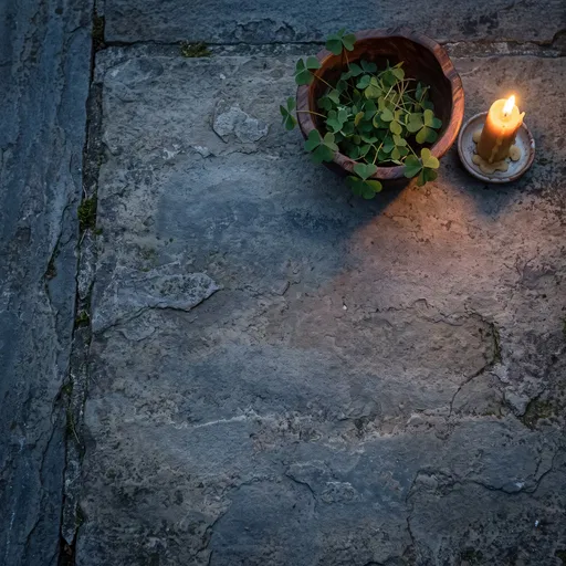 Shamrocks in Wooden Bowl with Candle