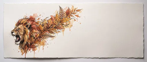 Watercolor Roaring Lion and Autumn Leaves