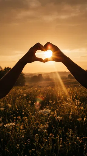 Hands Forming Heart at Sunset