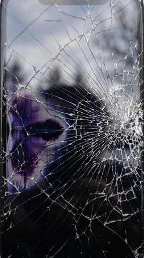 Shattered Smartphone Screen With LCD Damage