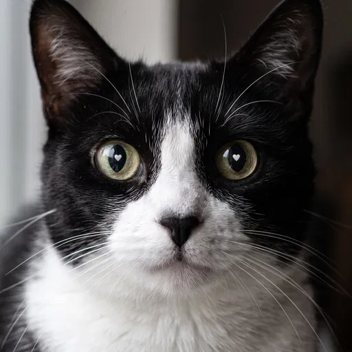 Tuxedo Cat with Heart Eye Reflections