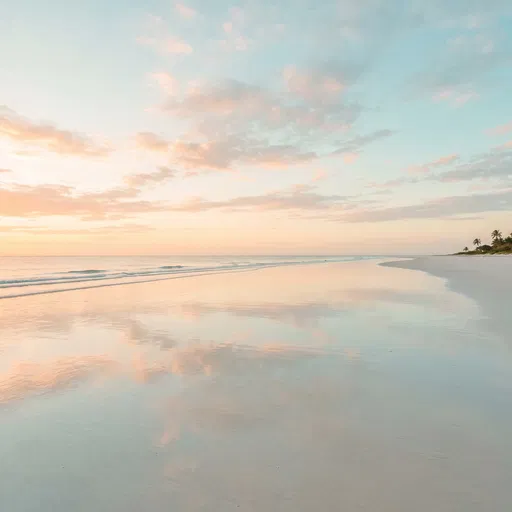 Pastel Sunrise Over Reflective Tropical Beach