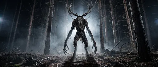 Antlered Woodland Monster in Dark Forest