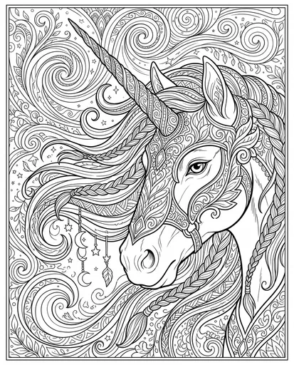 Ornate Fantasy Unicorn Adult Coloring Page
