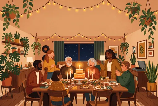 Cozy Evening Birthday Dinner Illustration