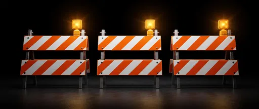 Three Glowing Construction Barricades On Black