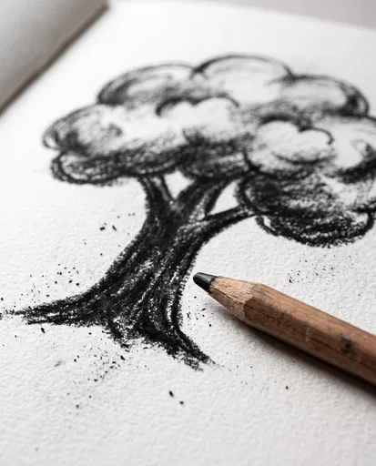 Charcoal Tree Sketch With Wooden Pencil