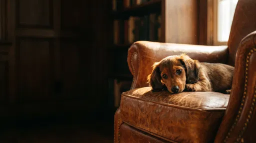 Dachshund Puppy on Leather Armchair