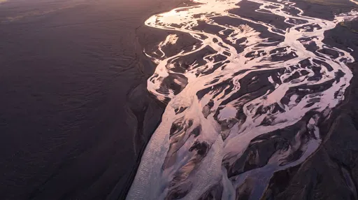 Aerial View of Braided Glacial River