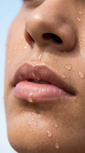 Macro Close-Up of Wet Lips and Skin
