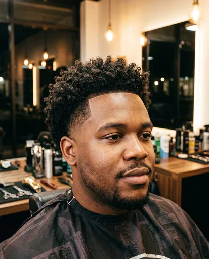 Man With Curly Fade In Barbershop