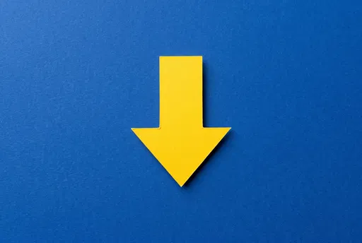 Yellow Paper Down Arrow on Blue