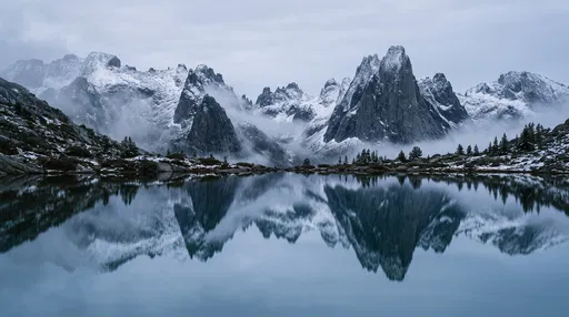 Misty Alpine Lake Mountain Reflection