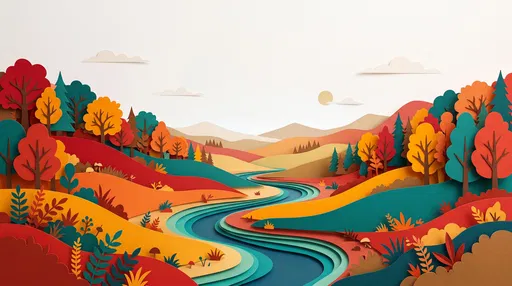 Autumn Woodland Hills Paper Cut Landscape
