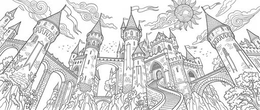 Medieval Castle Low Angle Coloring Page