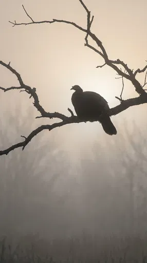 Wild Turkey Silhouette in Morning Fog