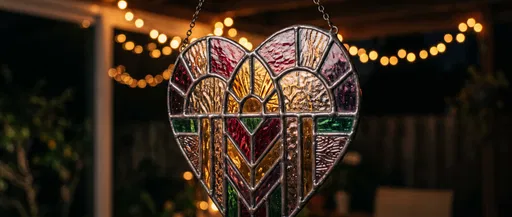 Stained Glass Heart Suncatcher at Night