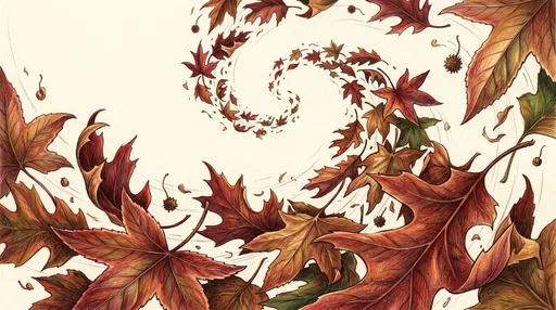 Swirling Autumn Leaves Colored Pencil Illustration