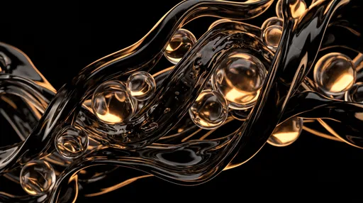 Abstract Black Liquid Ribbons and Spheres