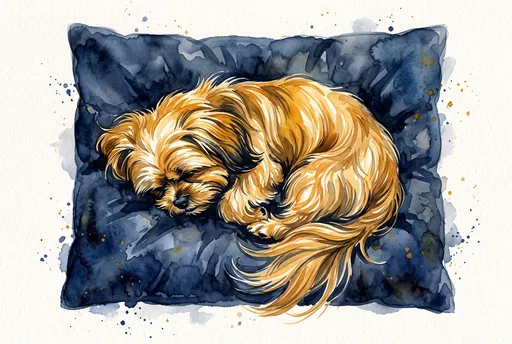 Watercolor Illustration of Sleeping Golden Dog
