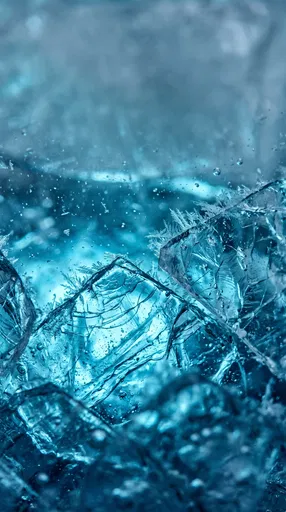 Macro View of Frosted Blue Ice Shards