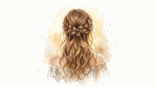 Watercolor Illustration of Braided Brown Hairstyle