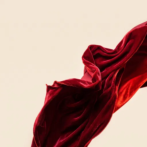 Flowing Red Velvet Fabric on Cream