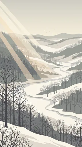 Minimalist Winter Woodland Valley Flat Illustration