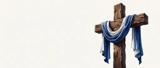 Wooden Cross with Blue and White Sash