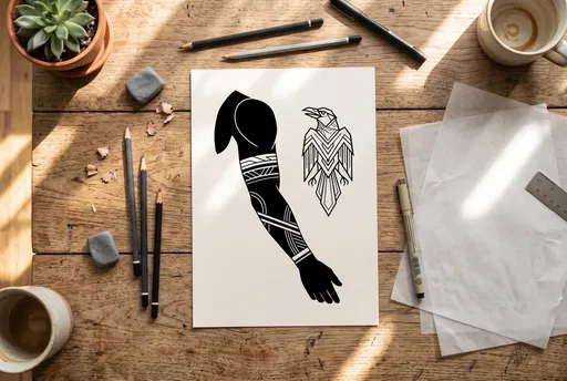 Geometric Tattoo Illustration on Artist Desk