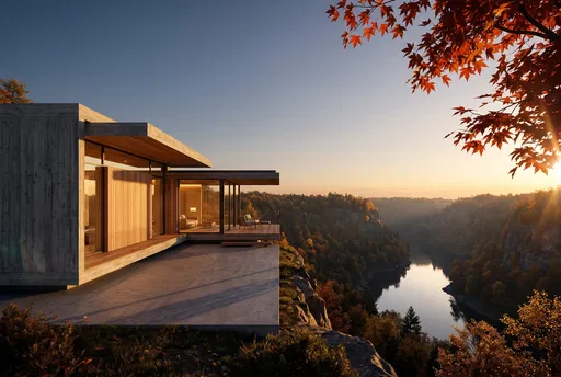 Modern Concrete Pavilion Overlooking Autumn Canyon