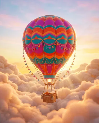 Colorful Whimsical Hot Air Balloon at Sunrise