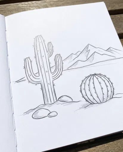 Simple Pencil Sketch of Desert Cacti