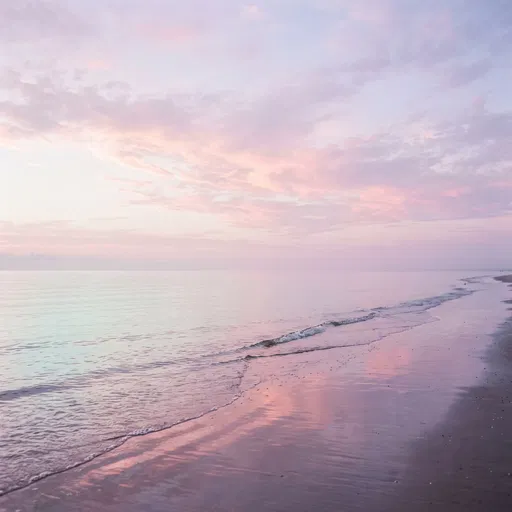 Pastel Dawn Over Tranquil Ocean Shore