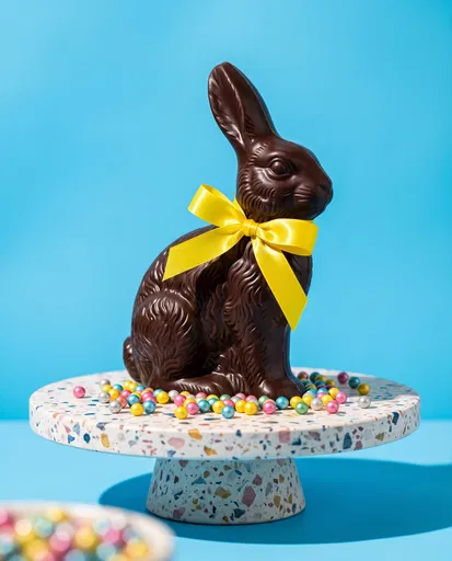 Chocolate Easter Bunny on Terrazzo Stand