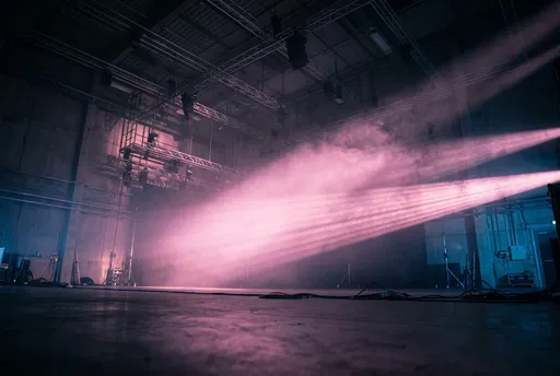 Pink Projector Beams in Hazed Studio