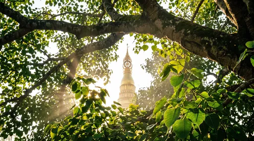 Golden Stupa Spire Through Bodhi Tree