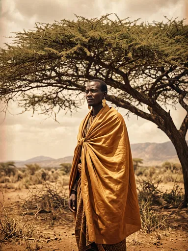 Nobleman in Ochre Mantle Under Acacia