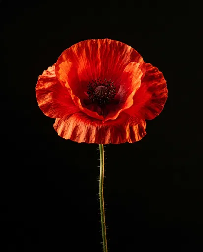 Red Poppy on Black Background