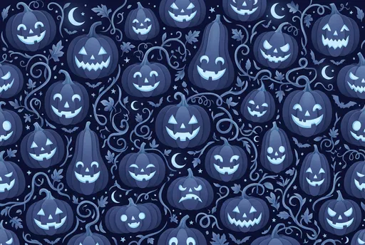 Indigo Halloween Jack-O'-Lantern Pattern Illustration