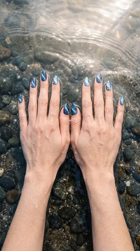 Hands With Blue Cat Eye Nails