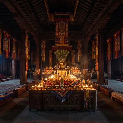 Ornate Buddhist Altar with Bumpa Vase