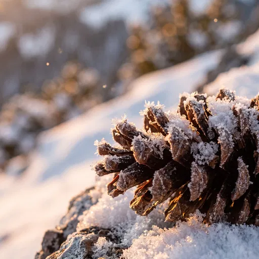 Frosty Pine Cone in Golden Sunlight