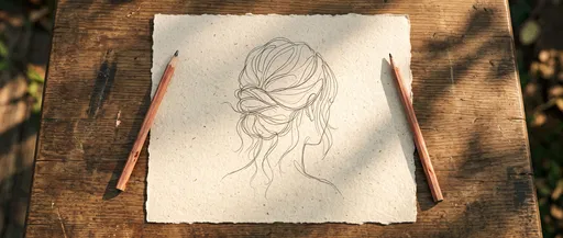 Minimalist Hairstyle Pencil Sketch on Paper