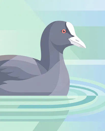 Flat Vector Illustration of Swimming Coot Bird