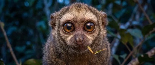 Close-Up of Night Monkey with Grass