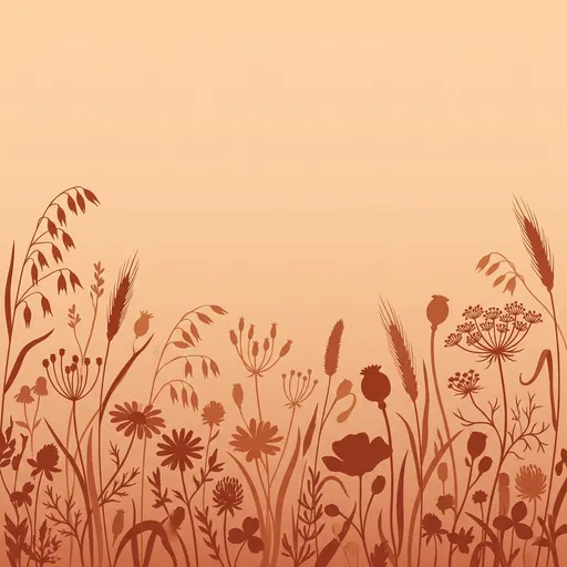 Terracotta Wildflower Meadow Silhouette Background
