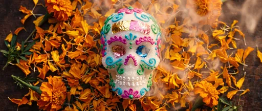 Traditional Sugar Skull on Marigold Petals