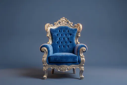 Regal Blue Velvet Baroque Throne Chair
